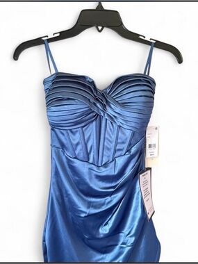 Satin Royal Blue Pleated Bust Cocktail Dress